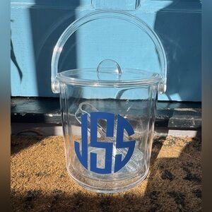 Clear Ice Bucket with Blue Monogram JSS